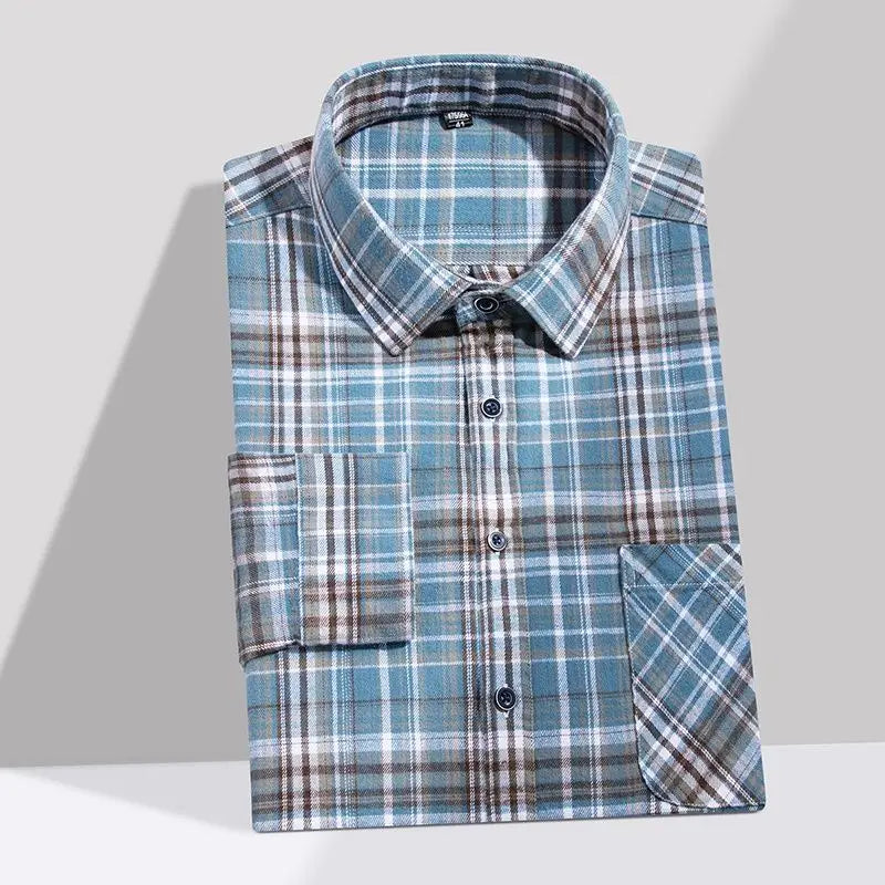 Men's cotton flannel plaid shirt by Jelieora Venture, featuring a classic design in extended sizes up to 11XL, showcased in the image.