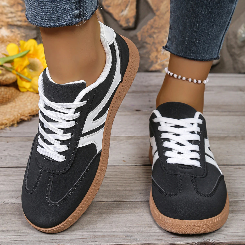 Women's Casual Lace-Up Sneakers | Round Toe Comfortable Walking Trainers