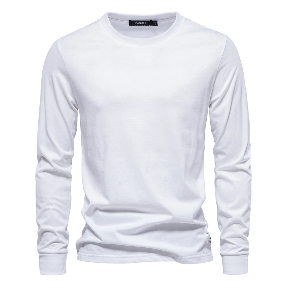 Men's cotton long sleeve T-shirt by Jelieora Venture, shown in a neutral color, with a relaxed fit and crew neckline.