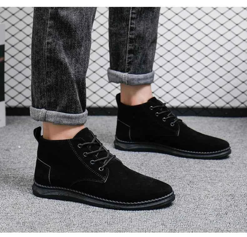 Men's High Top Faux Suede Lace-Up Casual Boots