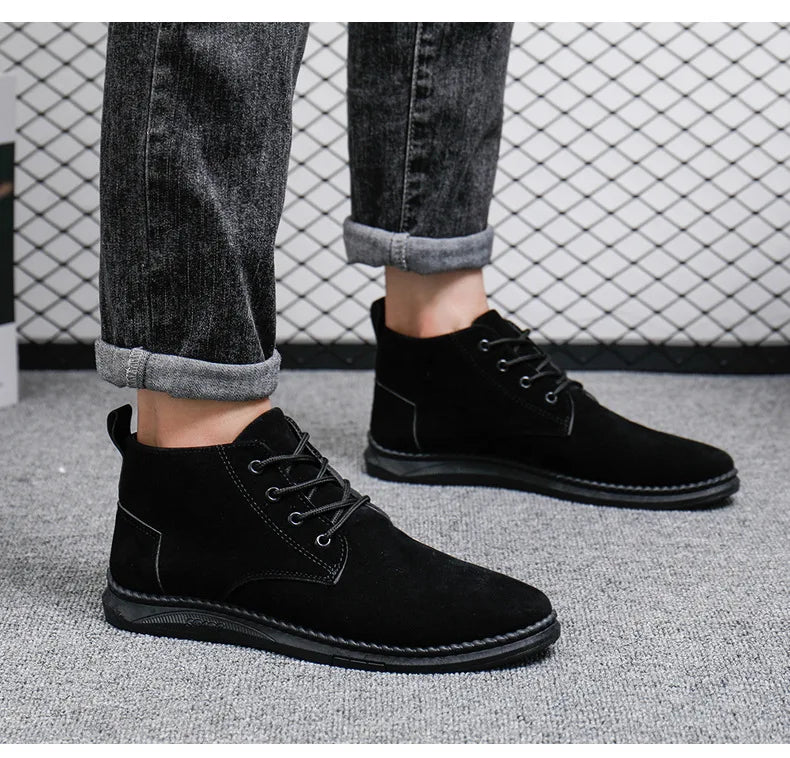Men's High Top Faux Suede Lace-Up Casual Boots