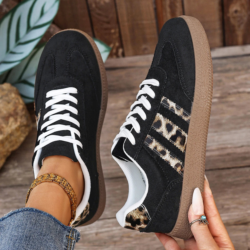 Women's Leopard Print Casual Sports Shoes | Lace-Up Anti-Slip Trainers