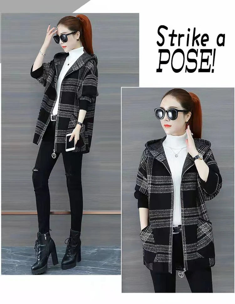 Plus size women's plaid fleece-lined coat by Jelieora Venture, featuring a cozy, stylish design with a button-up front and pockets.