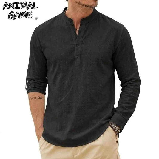 Men's Linen Henley Shirt
