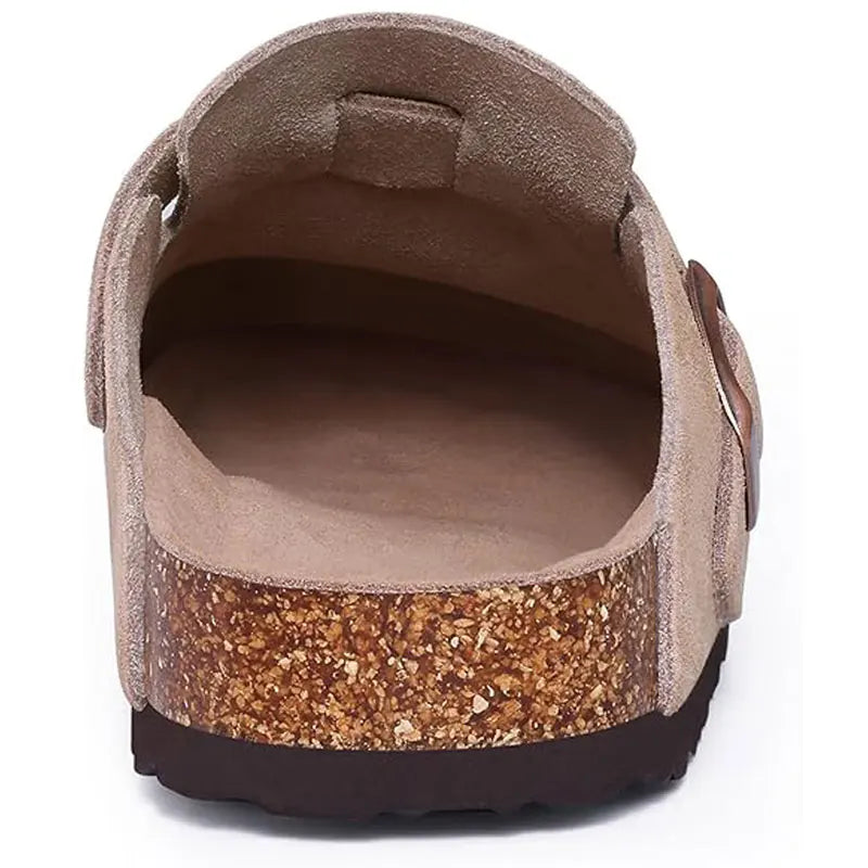 Women's suede cork footbed mule clogs by Jelieora Venture, showcasing stylish slip-on footwear with a comfortable design.