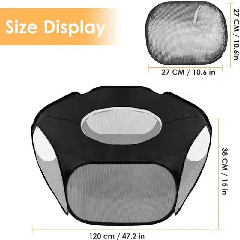 Jelieora Venture portable transparent foldable pet playpen tent for small animals like puppies, cats, hamsters, rabbits, and guinea pigs.