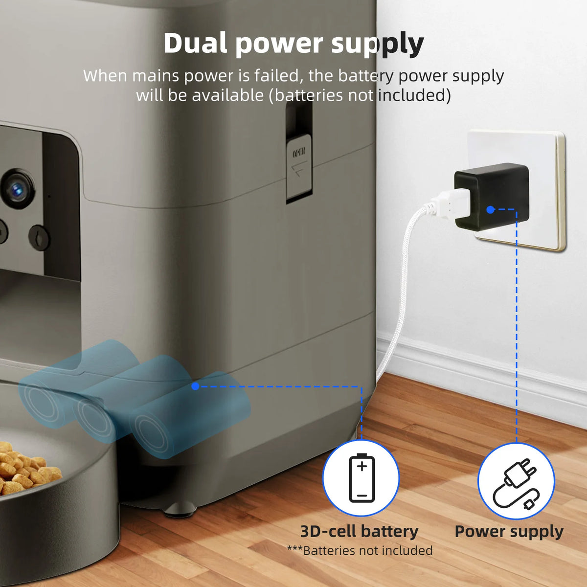 Jelieora Venture smart automatic pet feeder with digital timer, showing food tray and control panel for pet feeding automation.