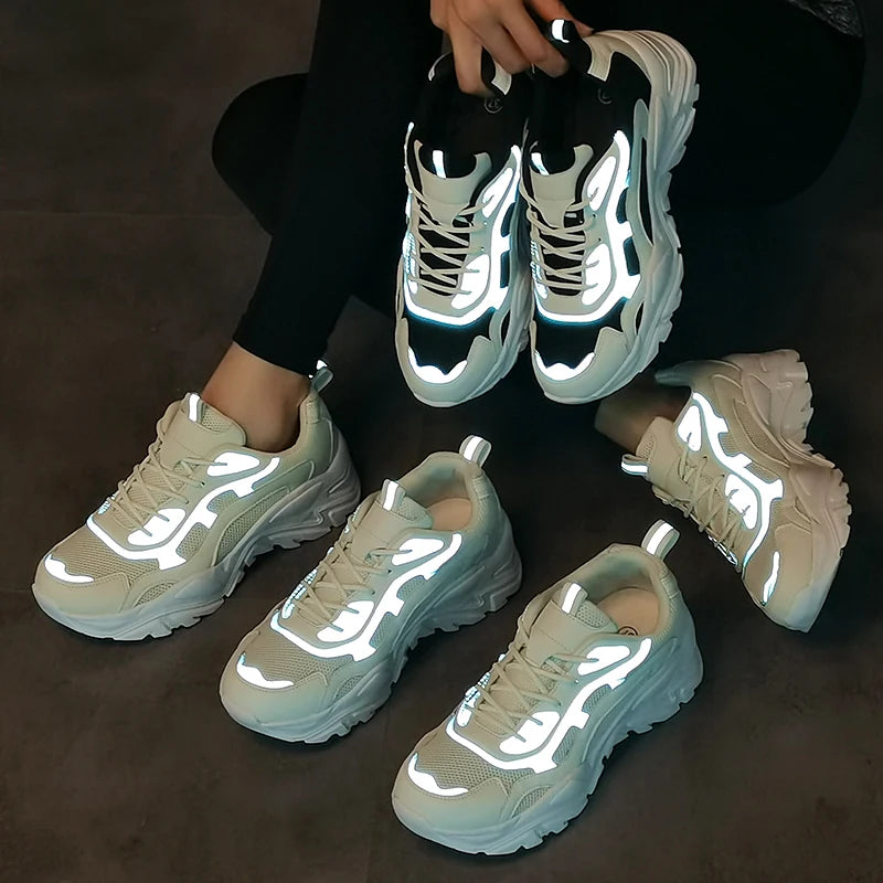 Women's vulcanised platform chunky sneakers by Jelieora Venture featuring bold soles and stylish design, perfect for casual wear.