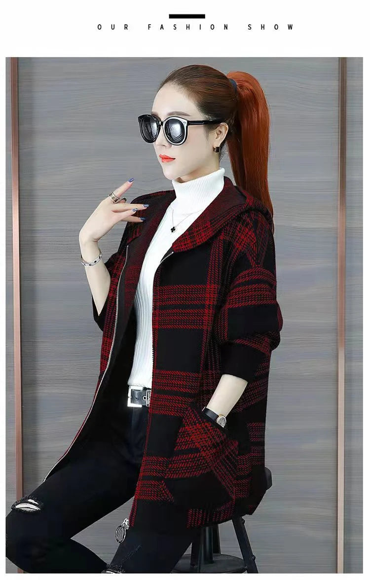Plus size plaid fleece-lined coat for women by Jelieora Venture, featuring a cozy, warm design with a button front and stylish pattern.