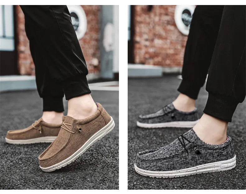 Men's denim canvas trainers by Jelieora Venture with white rubber soles and classic lace-up design.