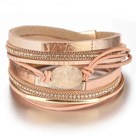 Elevate Your Style with Our Women's Colour Blocking Bracelet - Multi-Layer Leather & Magnetic Clasp