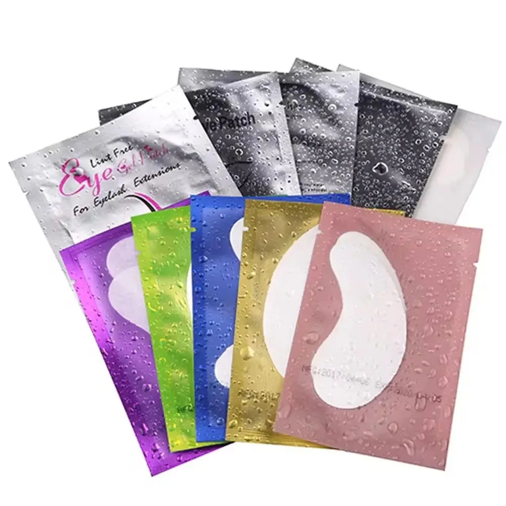 Set of 50 Jelieora Venture eyelash under eye patches and hydrogel eye pads for makeup, eyelash extension, and under-eye skincare.