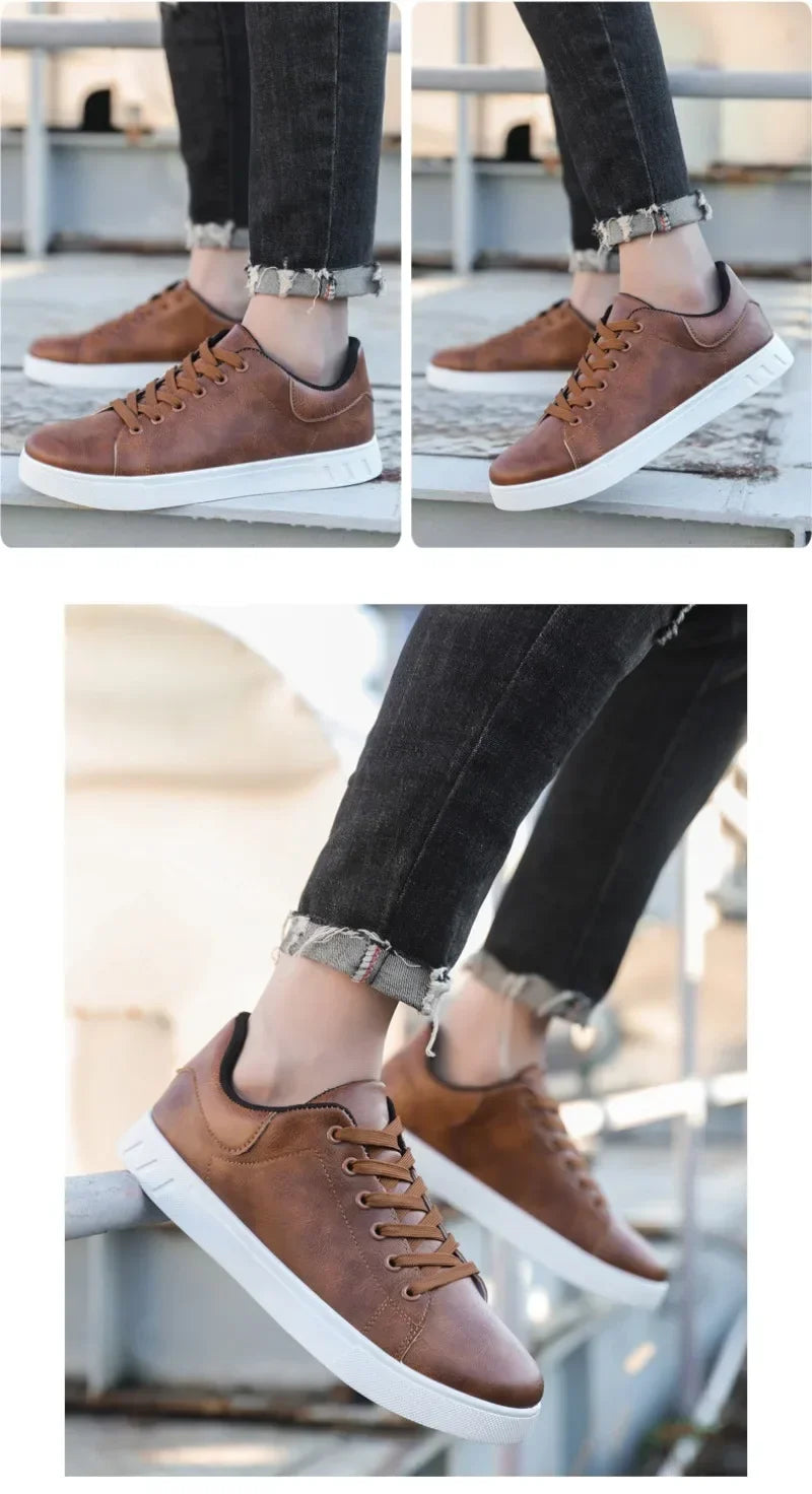 Men's leather loafer shoes by Jelieora Venture, featuring classic design and sleek brown leather for stylish comfort.