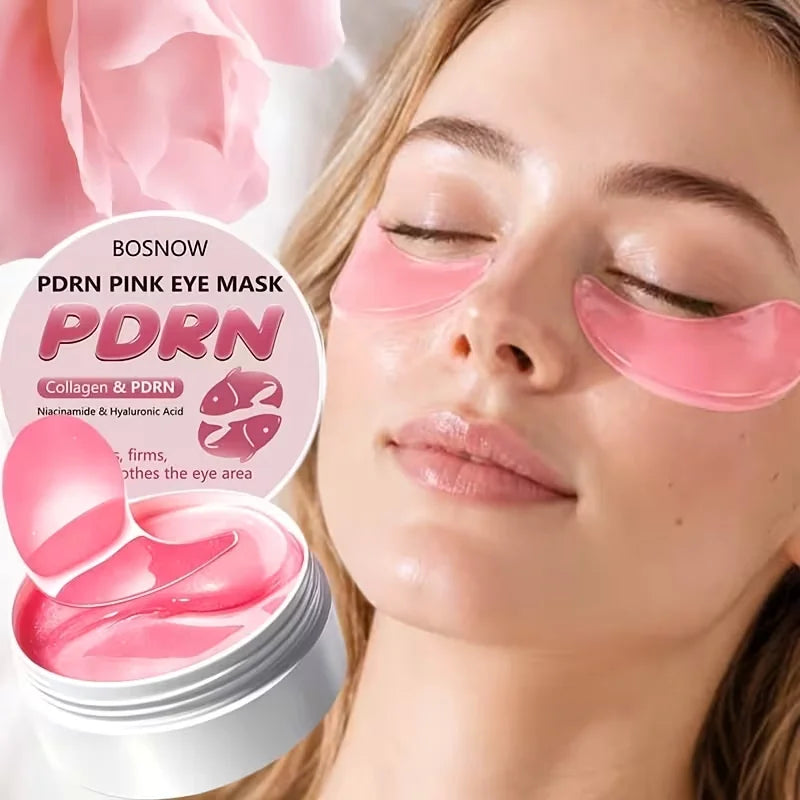 Jelieora Venture pink eye patches, 60-piece skincare set with gel under-eye pads for hydration, cooling, and improved skin around the eyes.