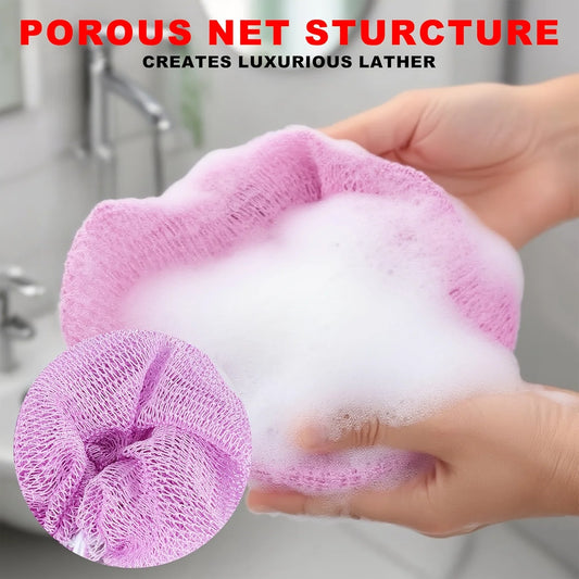 Jelieora Venture African net bath sponge for exfoliating and deep cleaning arms, back, legs, and body skin.