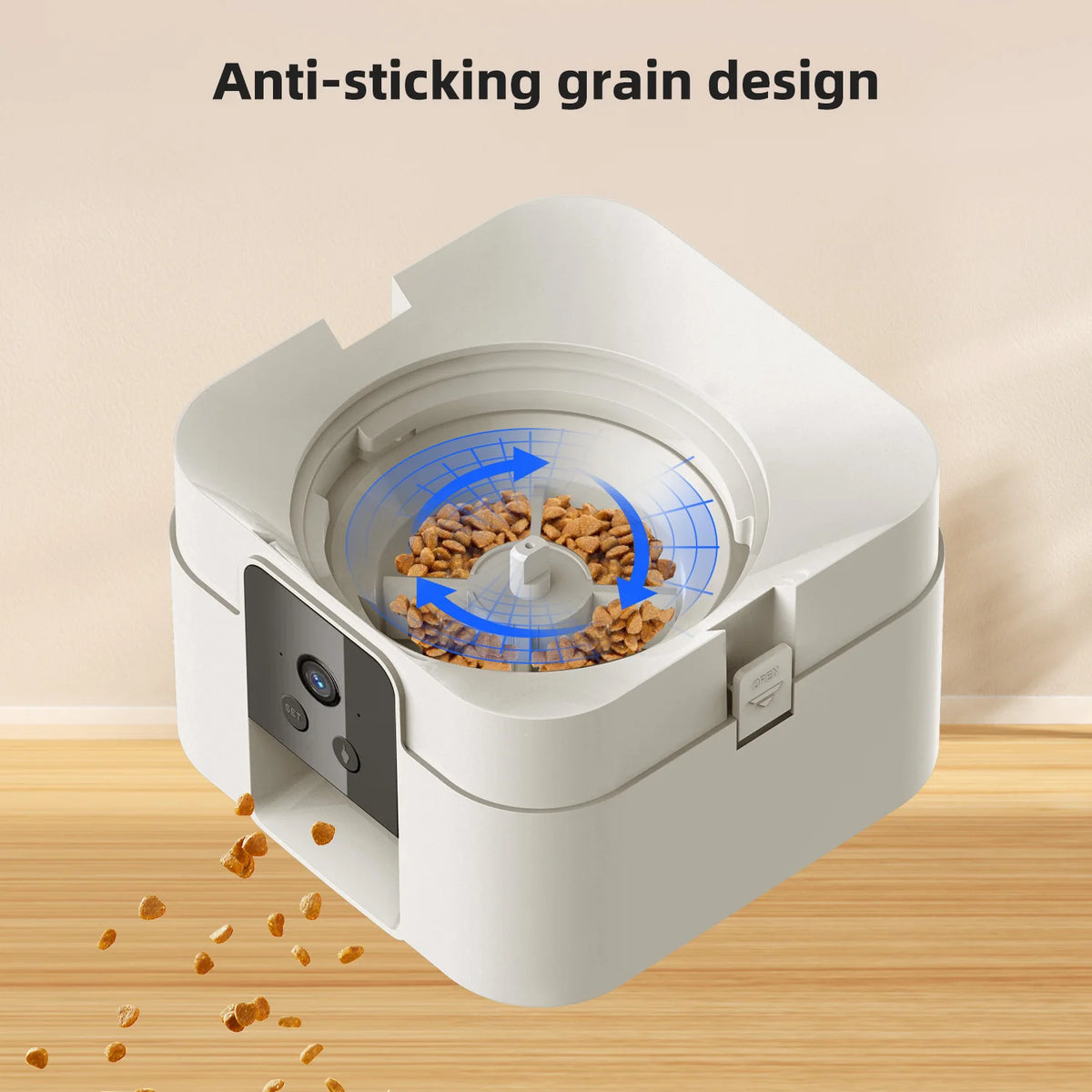 Jelieora Venture 2L automatic pet feeder for cats and dogs with Wi-Fi, camera, and remote app control, no power plug included.