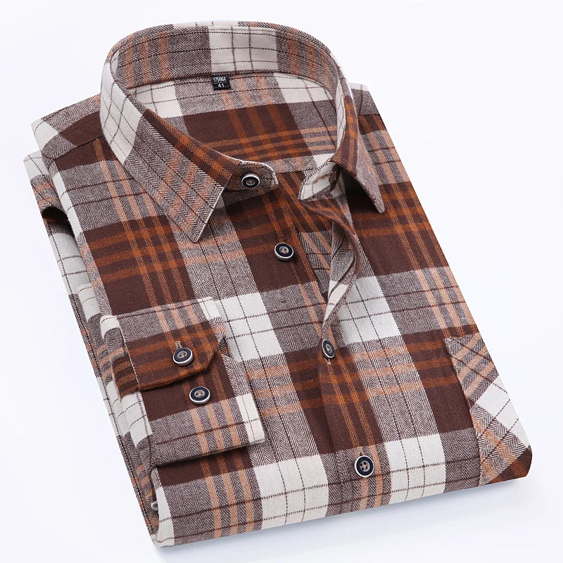 Men's cotton flannel plaid shirt by Jelieora Venture, shown in extended sizes up to 11XL, featuring classic plaid pattern and button-up design.