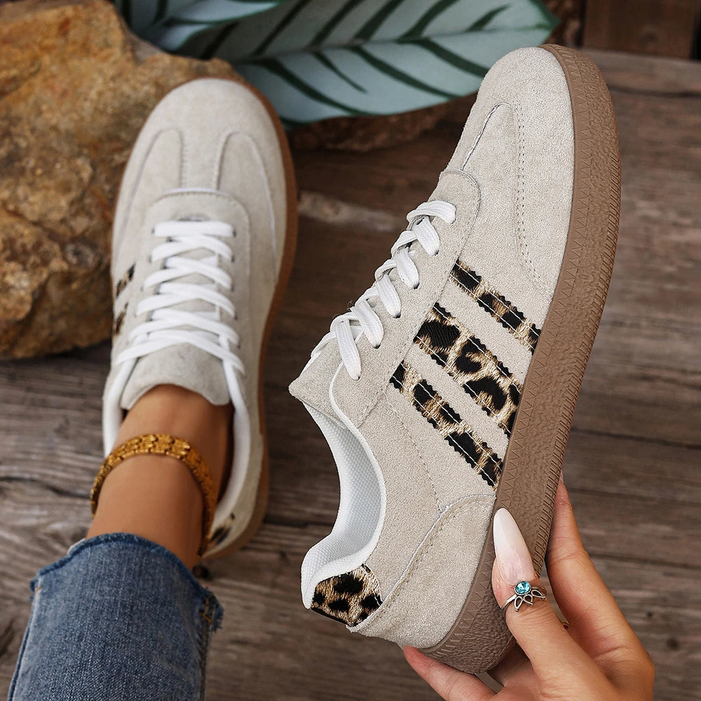 Women's Leopard Print Casual Sports Shoes | Lace-Up Anti-Slip Trainers
