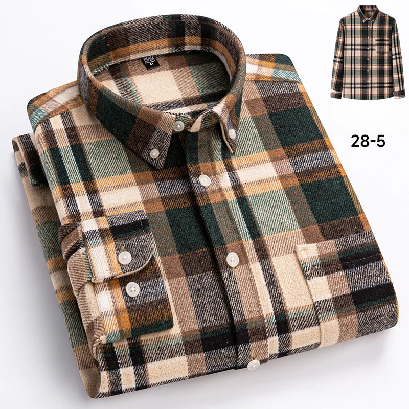 Men's 100% cotton herringbone plaid shirt by Jelieora Venture, featuring a classic pattern and button-up design.