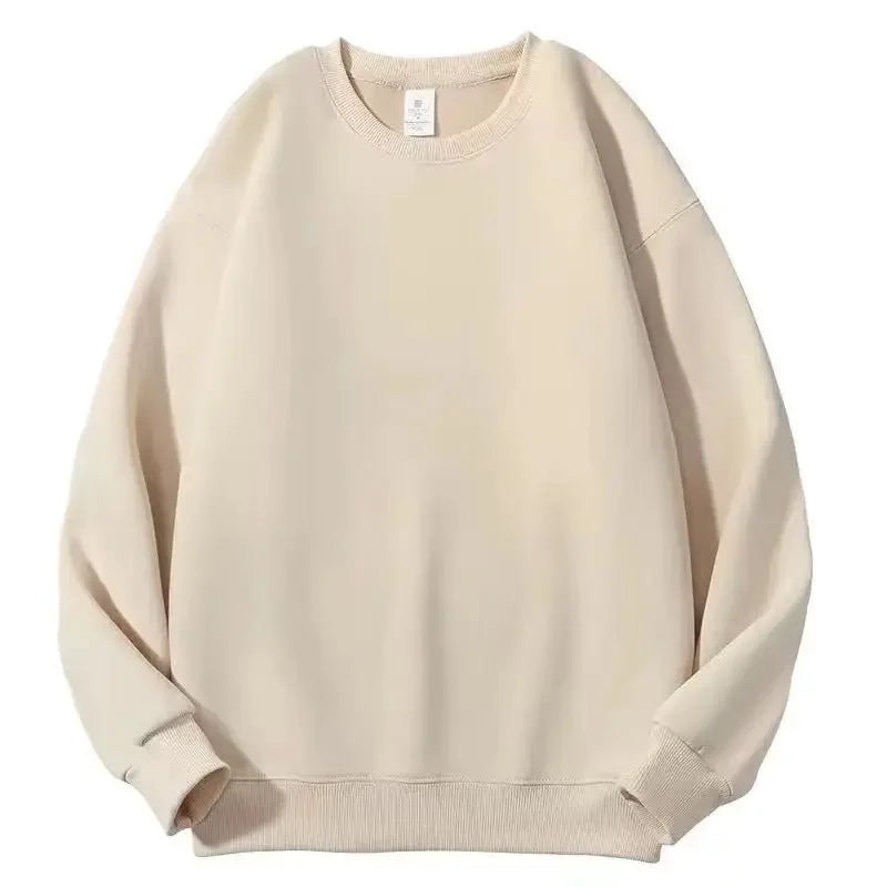 Unisex oversized fleece sweatshirt by Jelieora Venture featuring a cozy, relaxed fit with a soft fleece texture in neutral tones.