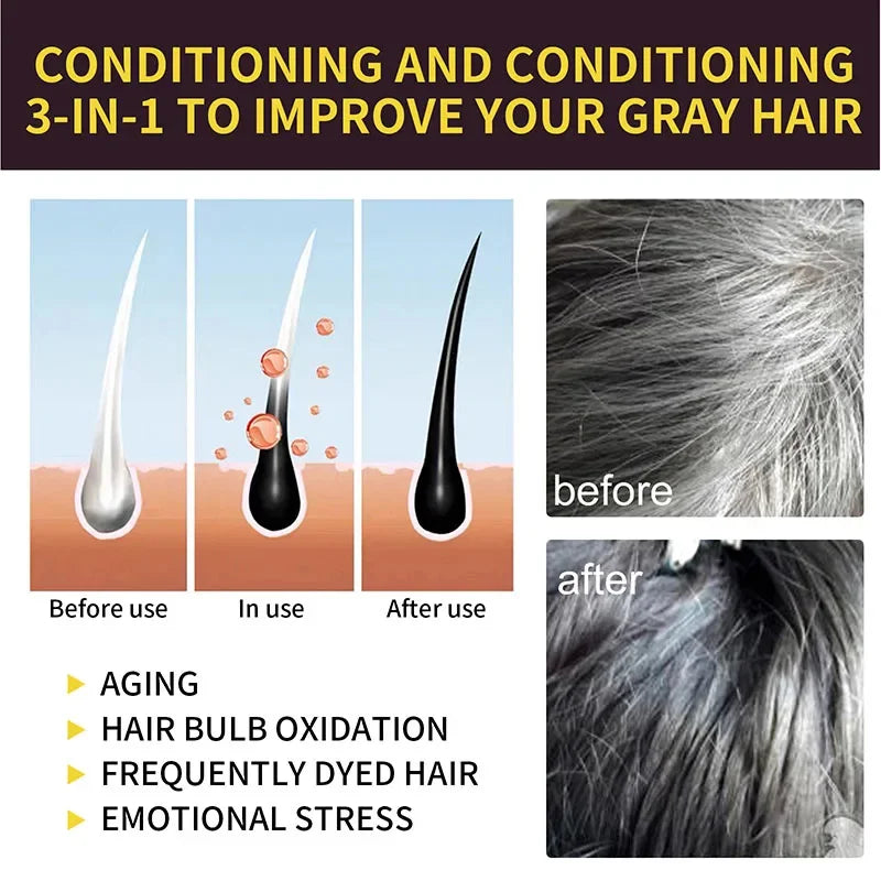 Jelieora Venture 3-in-1 darkening hair colour shampoo showing a bottle of hair and scalp care product with dark liquid inside.