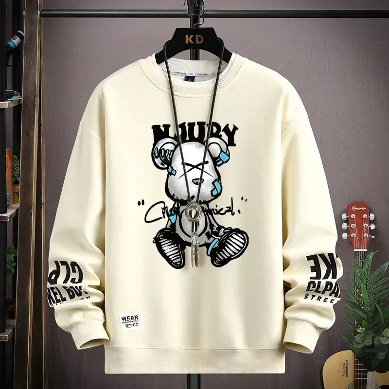 Men's sweatshirt with bear print by Jelieora Venture, featuring a cozy design and casual fit, shown in dark color.