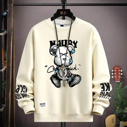 Men's sweatshirt with bear print by Jelieora Venture, featuring a cozy design and casual fit, shown in dark color.