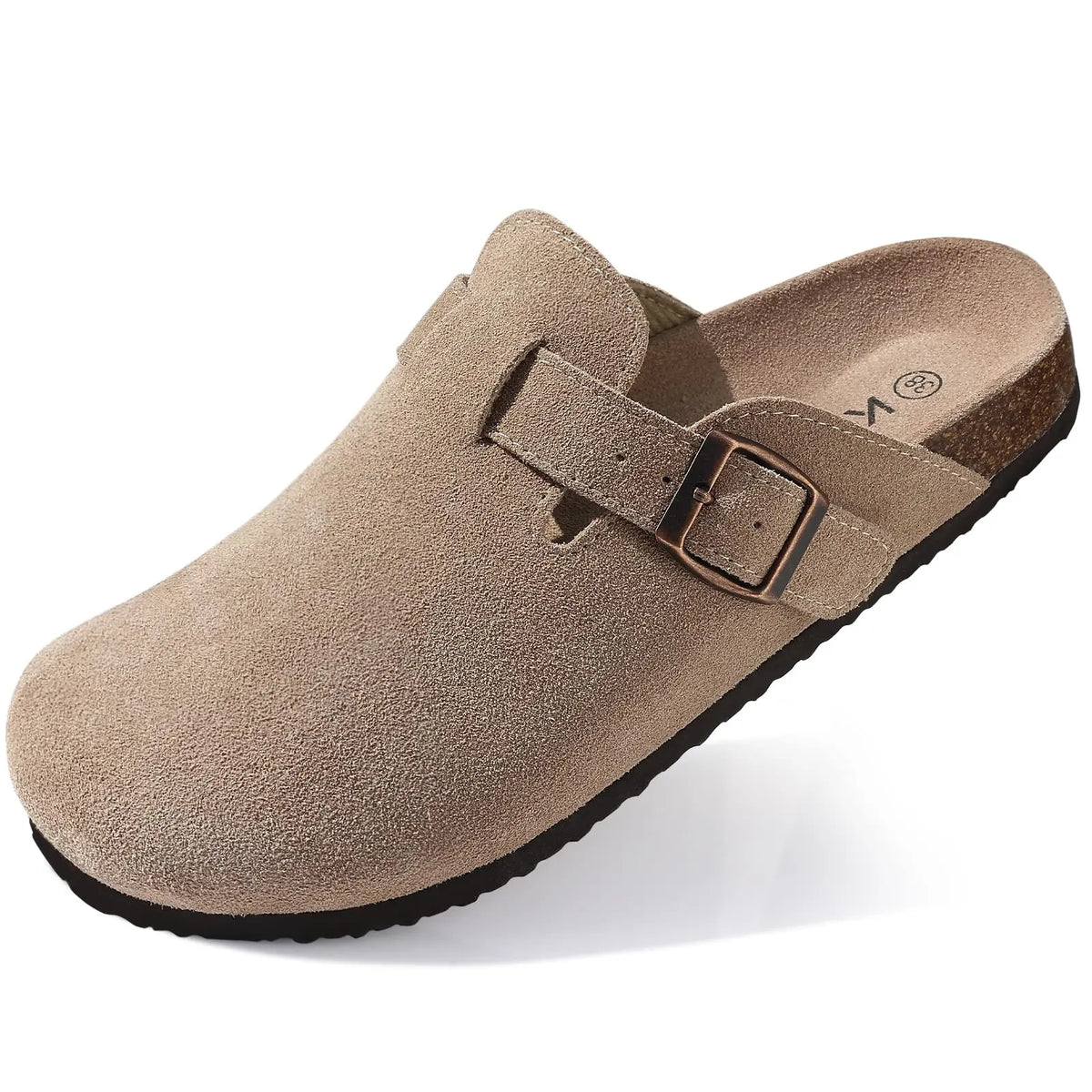 Women's suede cork footbed mule clogs by Jelieora Venture, featuring a stylish slip-on design and comfortable footwear style.