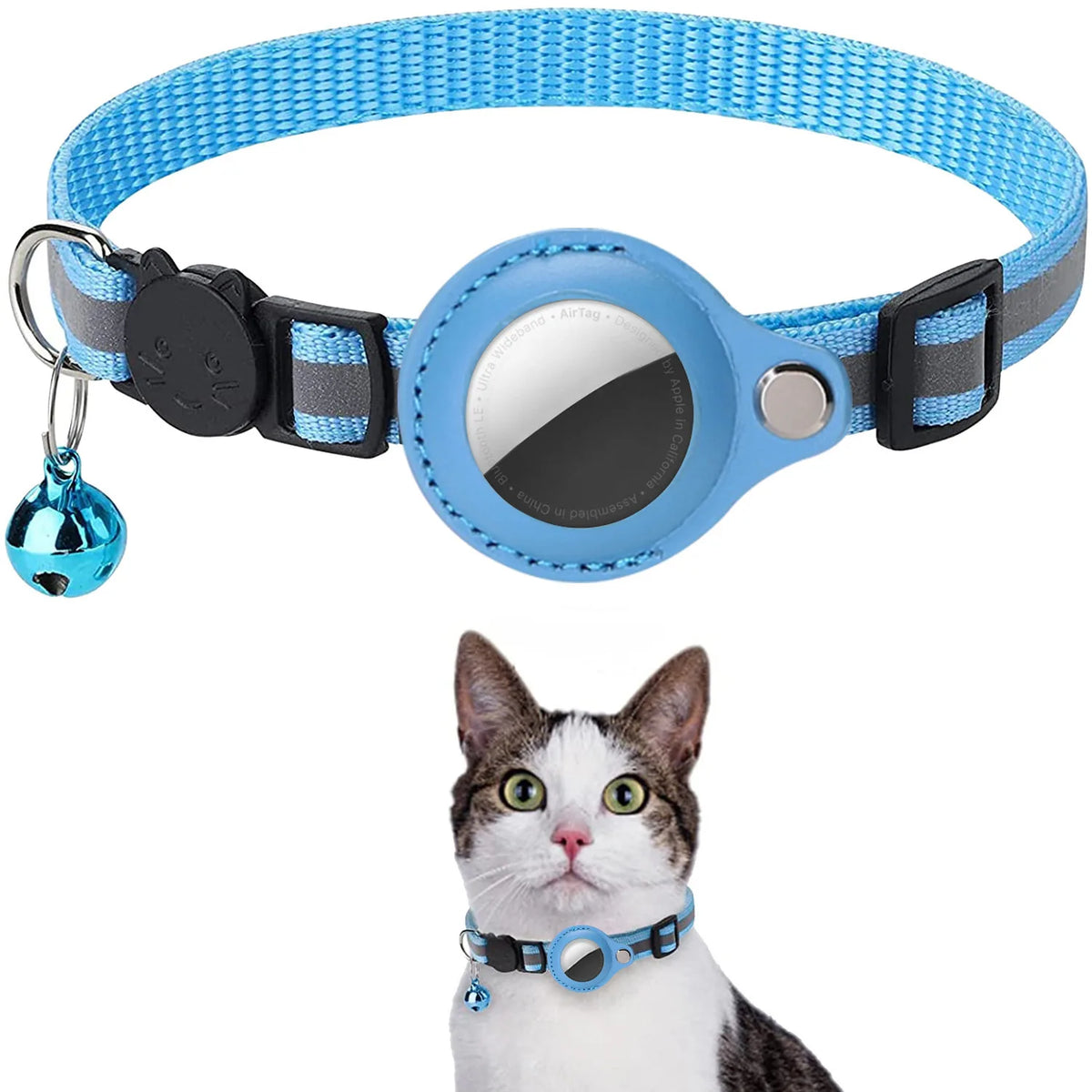 Jelieora Venture cat airtag collar for pets with adjustable strap and secure attachment, designed for tracking feline pets.