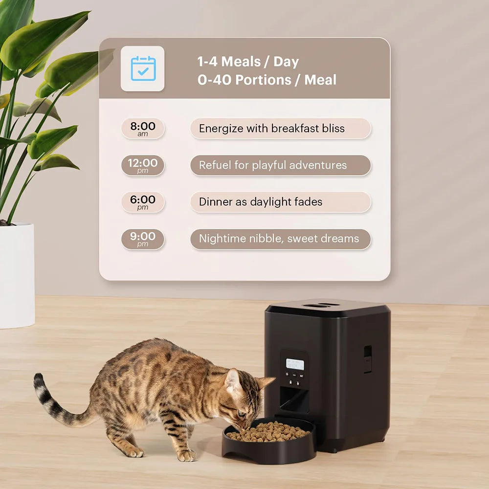 Jelieora Venture automatic pet feeder for cats and dogs with timed, quantitative food dispensing and a food bowl.