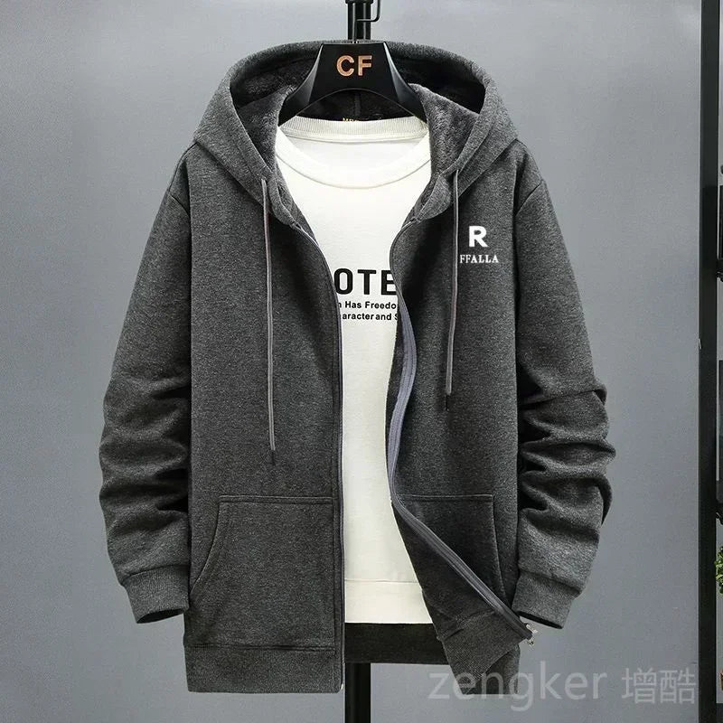 Men's plus size hooded zip sweatshirt by Jelieora Venture, featuring a front zipper and comfortable fit in a casual style.