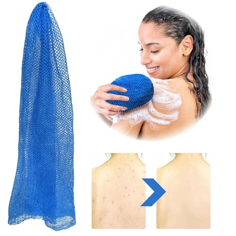 African net bath sponge by Jelieora Venture, double-sided exfoliating loofah towel for smoothing skin during shower.