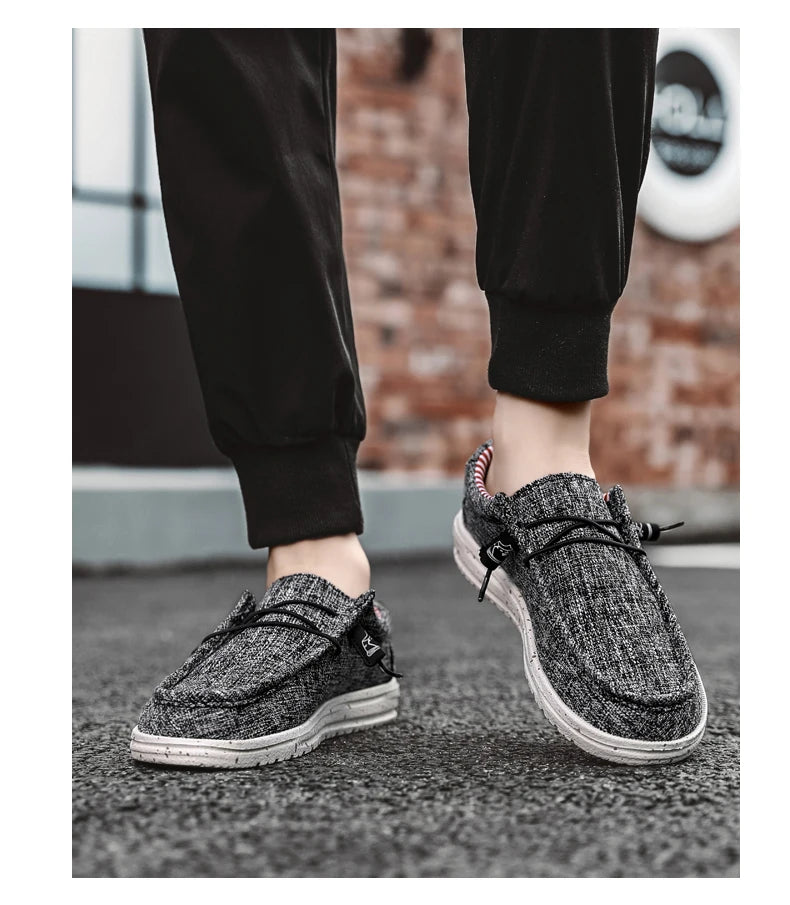 Men's denim canvas trainers by Jelieora Venture featuring classic design, white soles, and comfortable fit.