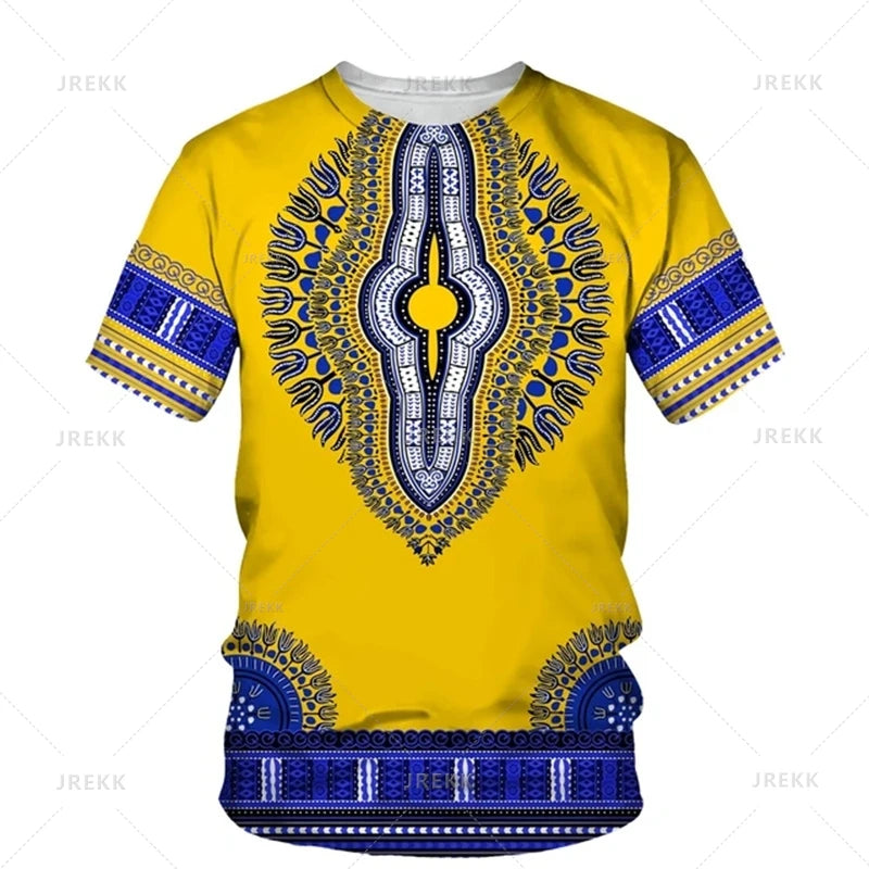 Men's African print T-shirt by Jelieora Venture featuring vibrant traditional patterns on a comfortable fit.