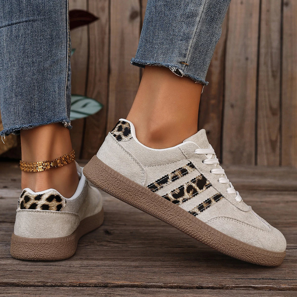 Women's Leopard Print Casual Sports Shoes | Lace-Up Anti-Slip Trainers