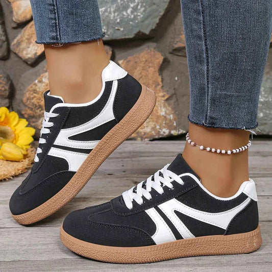 Women's Casual Lace-Up Sneakers | Round Toe Comfortable Walking Trainers