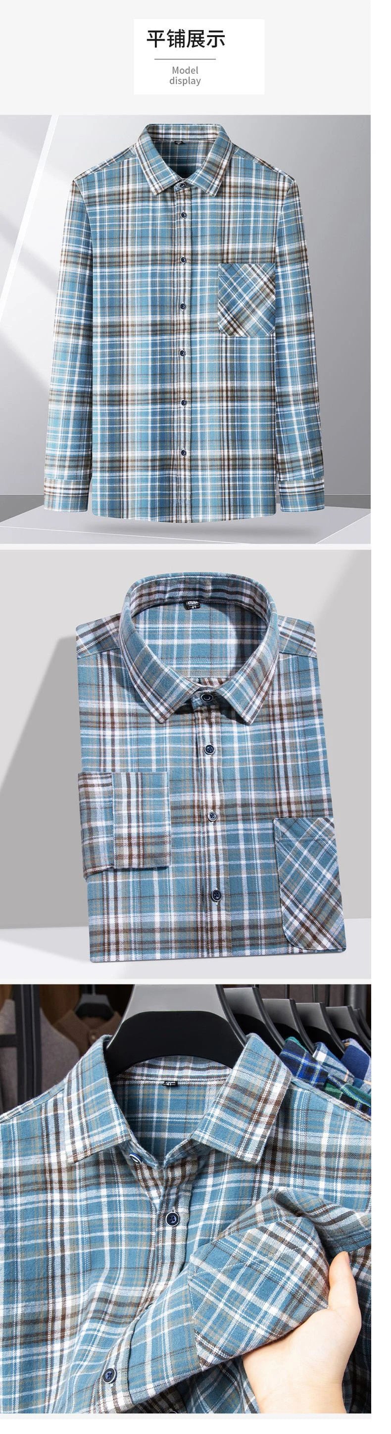 Men's cotton flannel plaid shirt by Jelieora Venture featuring long sleeves and extended sizes up to 11XL, shown in a classic plaid pattern.