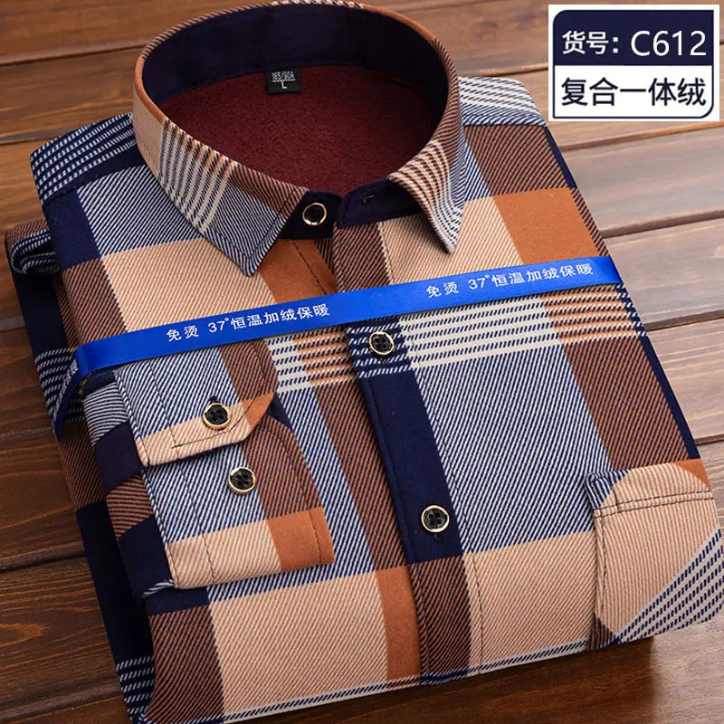 Men's fleece-lined plaid shirt jacket by Jelieora Venture, showing the warm, casual top with a plaid pattern and button front.
