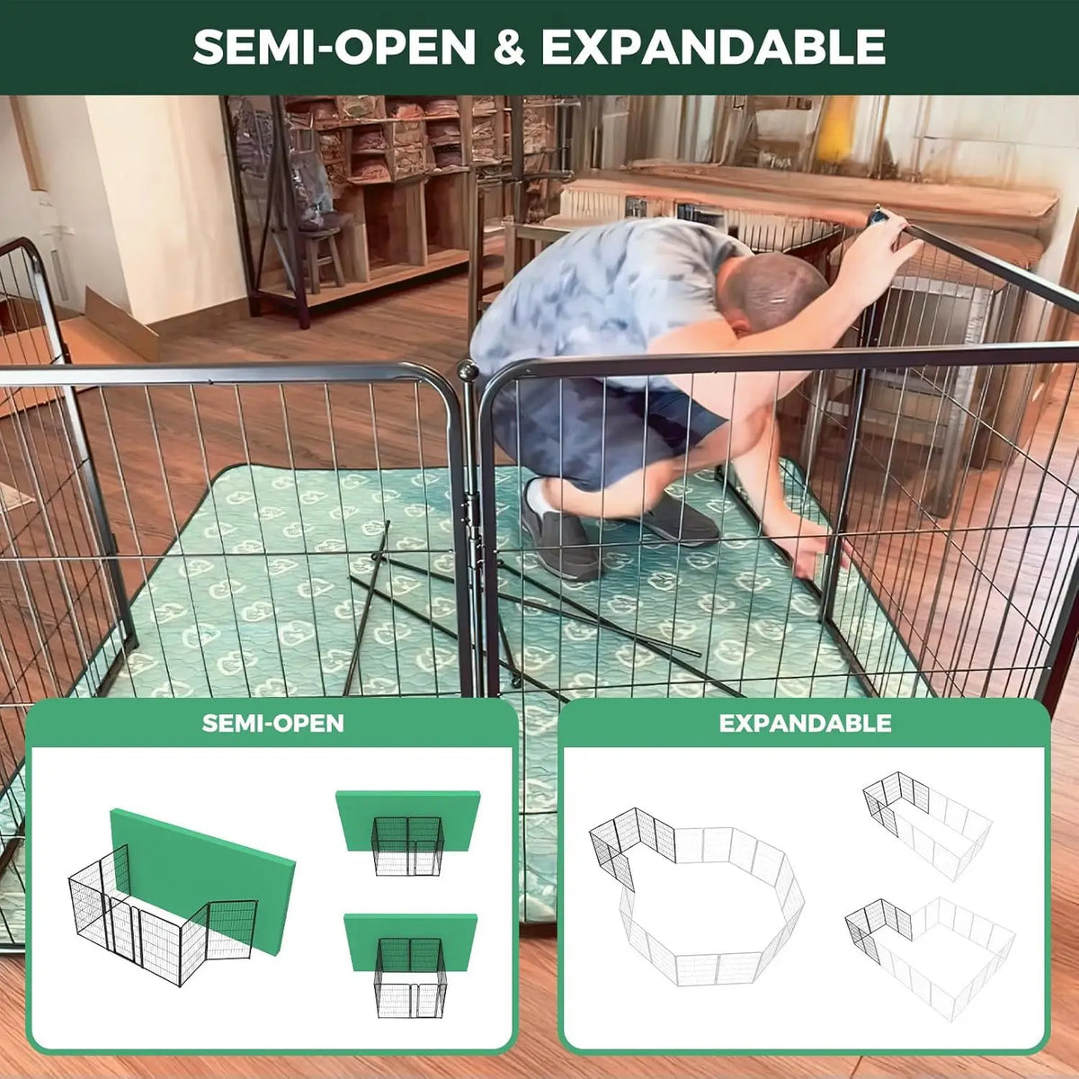 Heavy duty Jelieora Venture dog playpen with ground stakes, indoor outdoor pet safety fence for puppies and dogs.