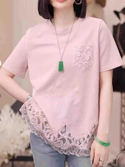 women's lace hollow short sleeve top