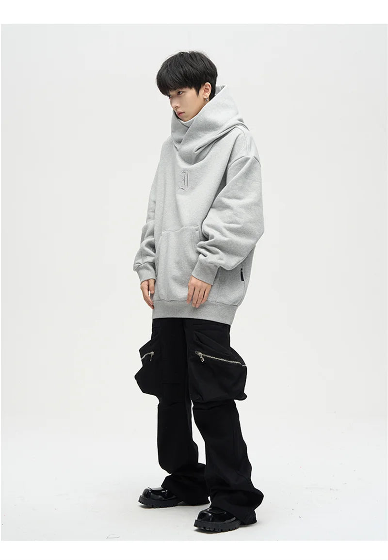 Men's black turtleneck hoodie by Jelieora Venture, featuring a cozy fit, front pocket, and adjustable drawstrings.
