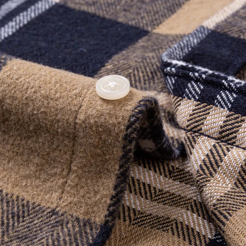 Men's 100% cotton herringbone plaid shirt by Jelieora Venture, featuring a classic pattern and available up to 7XL size.