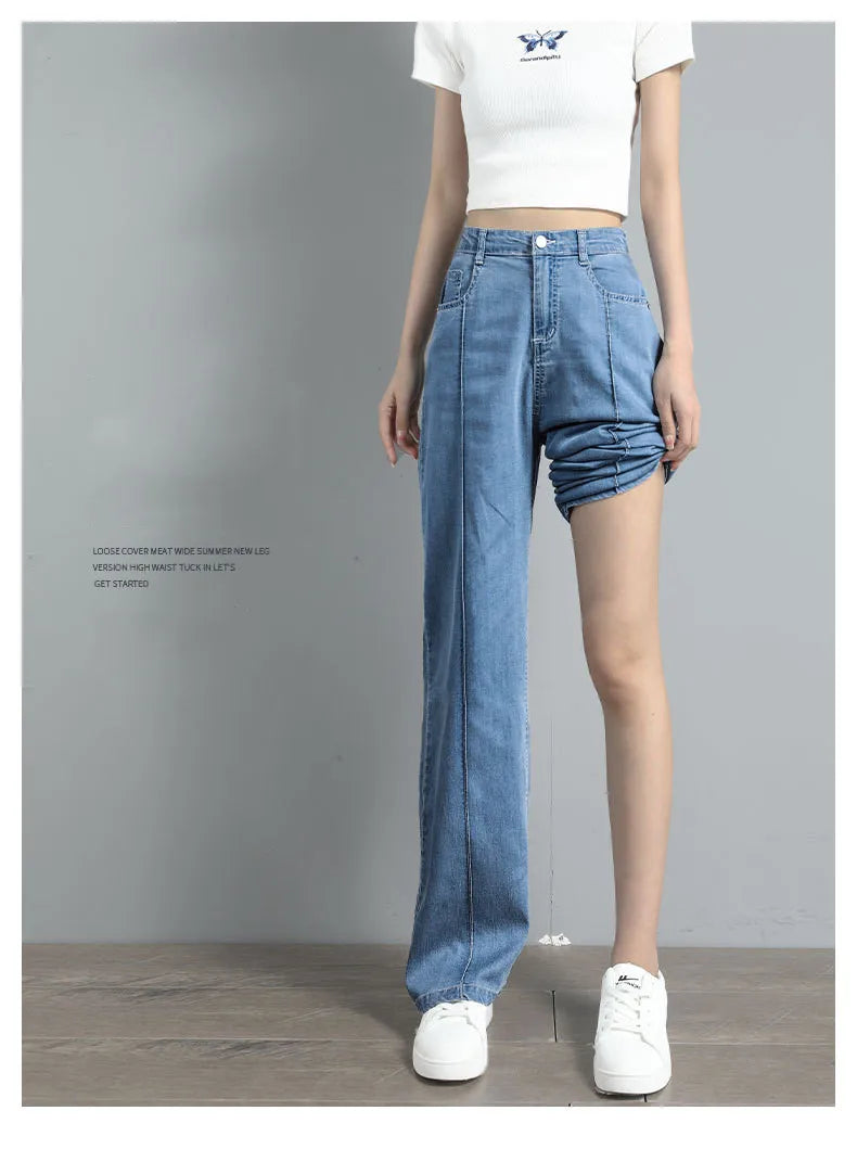Women's high waist wide-leg jeans by Jelieora Venture, showing the relaxed fit and stylish cut on a model.