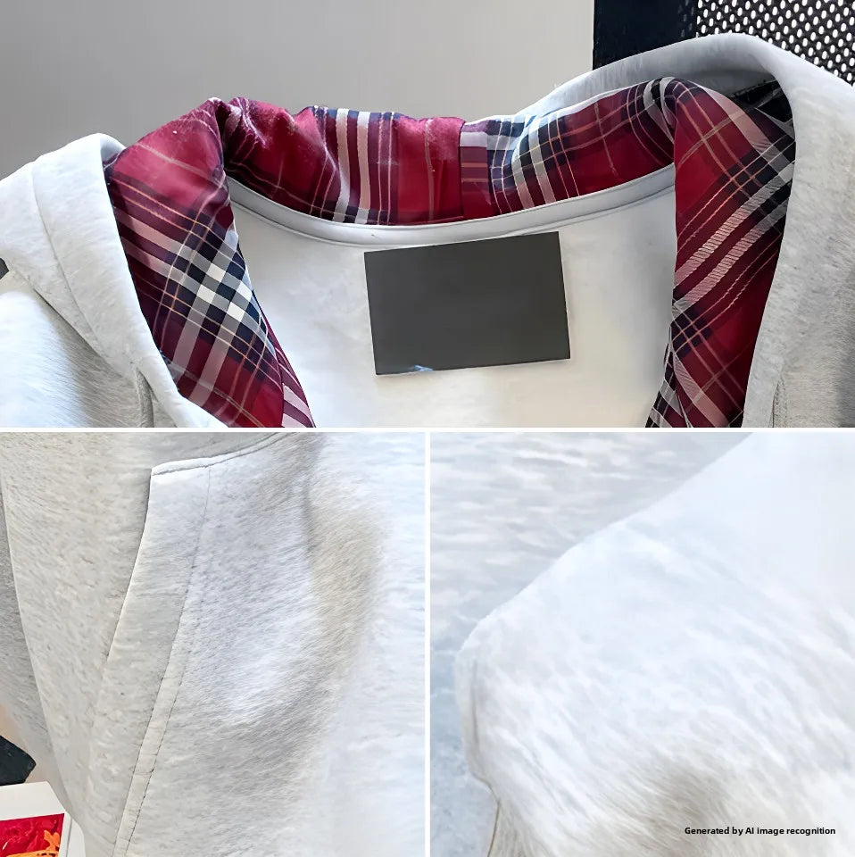 Jelieora Venture retro plaid zip hoodie cardigan with front pockets and adjustable drawstring hood, casual and cozy fashion piece.