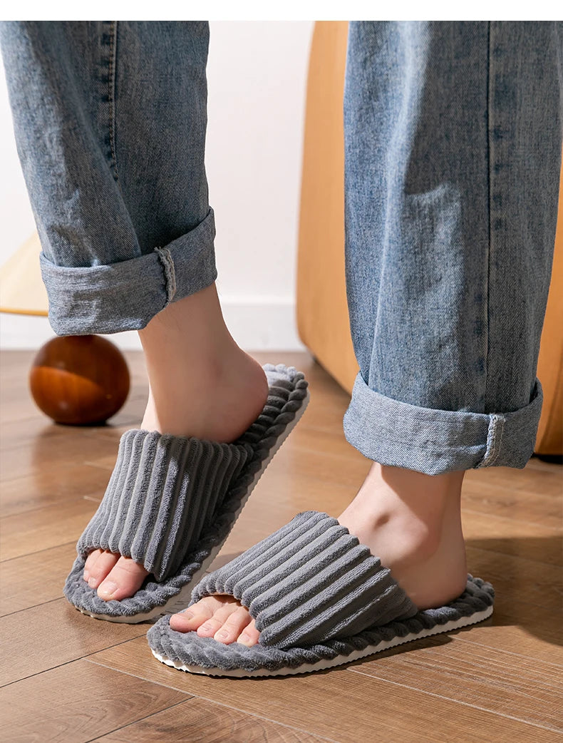 Men's open toe slippers by Jelieora Venture featuring soft fabric and comfortable sole for casual indoor wear.