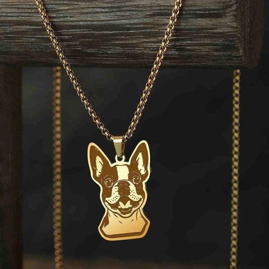 Boston Terrier Pendant Necklace | Stainless Steel Dog Choker for Women & Men