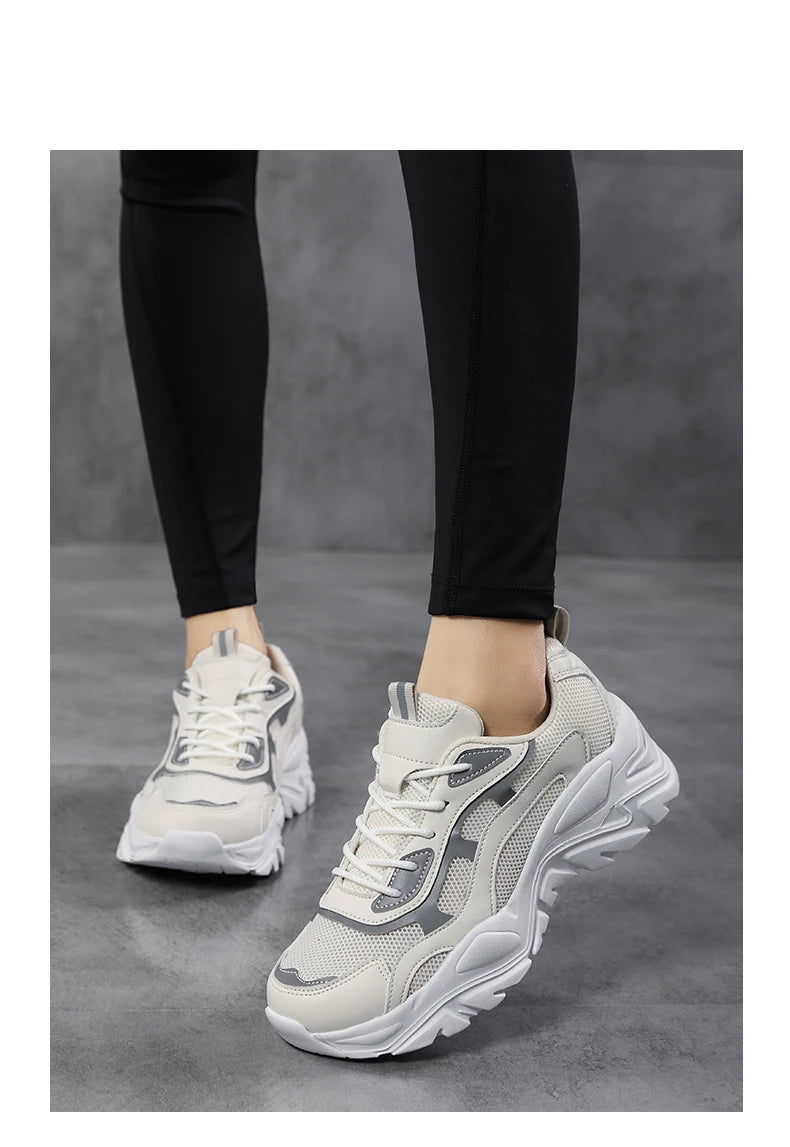 Women's vulcanised platform chunky sneakers by Jelieora Venture, featuring bold sole and stylish design for casual wear.