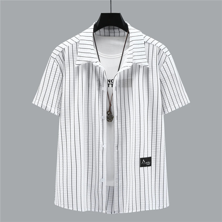 Men's plus size stripe shirt and shorts set by Jelieora Venture, summer co-ord in 4XL–11XL, featuring casual striped design.