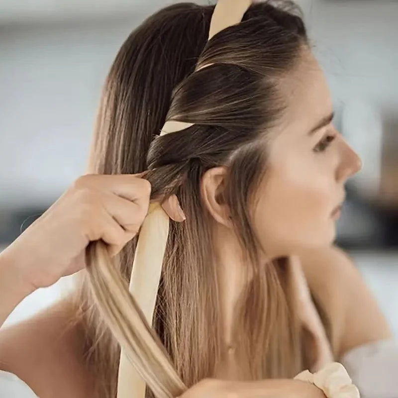 Jelieora Venture heatless overnight curling rod headband for hair styling, shown on a model with styled hair.