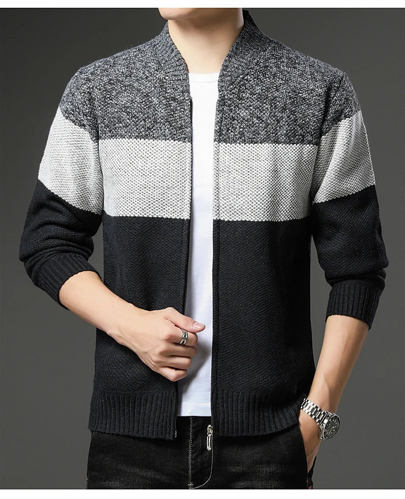 Men's knitted cardigan jumper by Jelieora Venture, featuring a cozy, textured knit pattern in a versatile style.